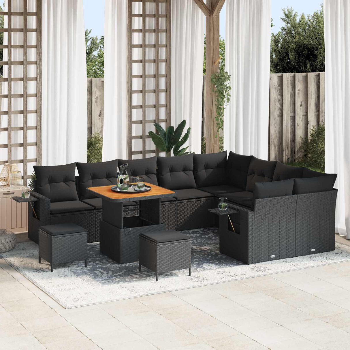 vidaXL Tuinbank Set met kussen 13 pcs Zwart poly rattan