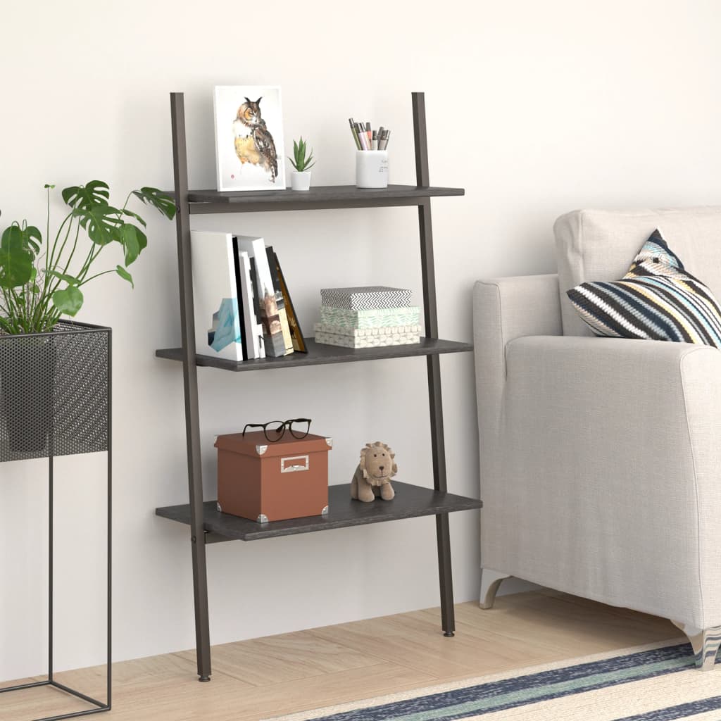 vidaXL Ladderrek met 3 schappen 64x34x116 cm lichtbruin en zwart