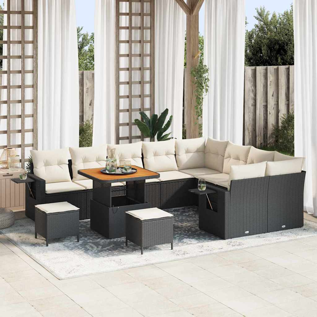 vidaXL Tuinbank Set met kussen 13 pcs Zwart poly rattan