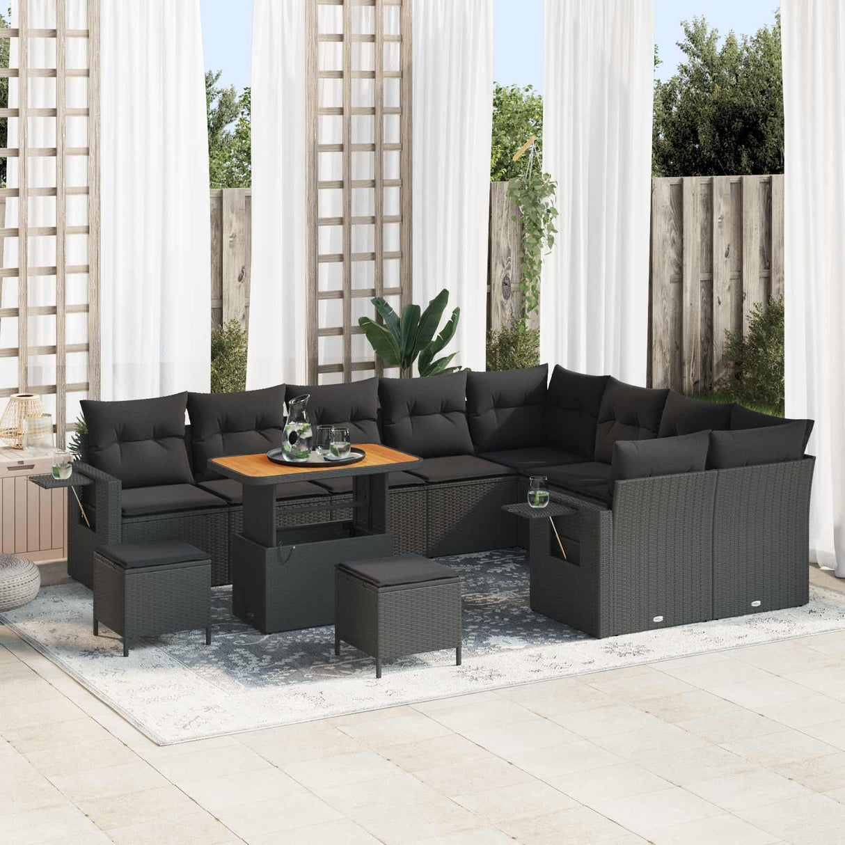 vidaXL Tuinbank Set met kussen 13 pcs Zwart poly rattan