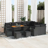 vidaXL Tuinbank Set met kussen 13 pcs Zwart poly rattan