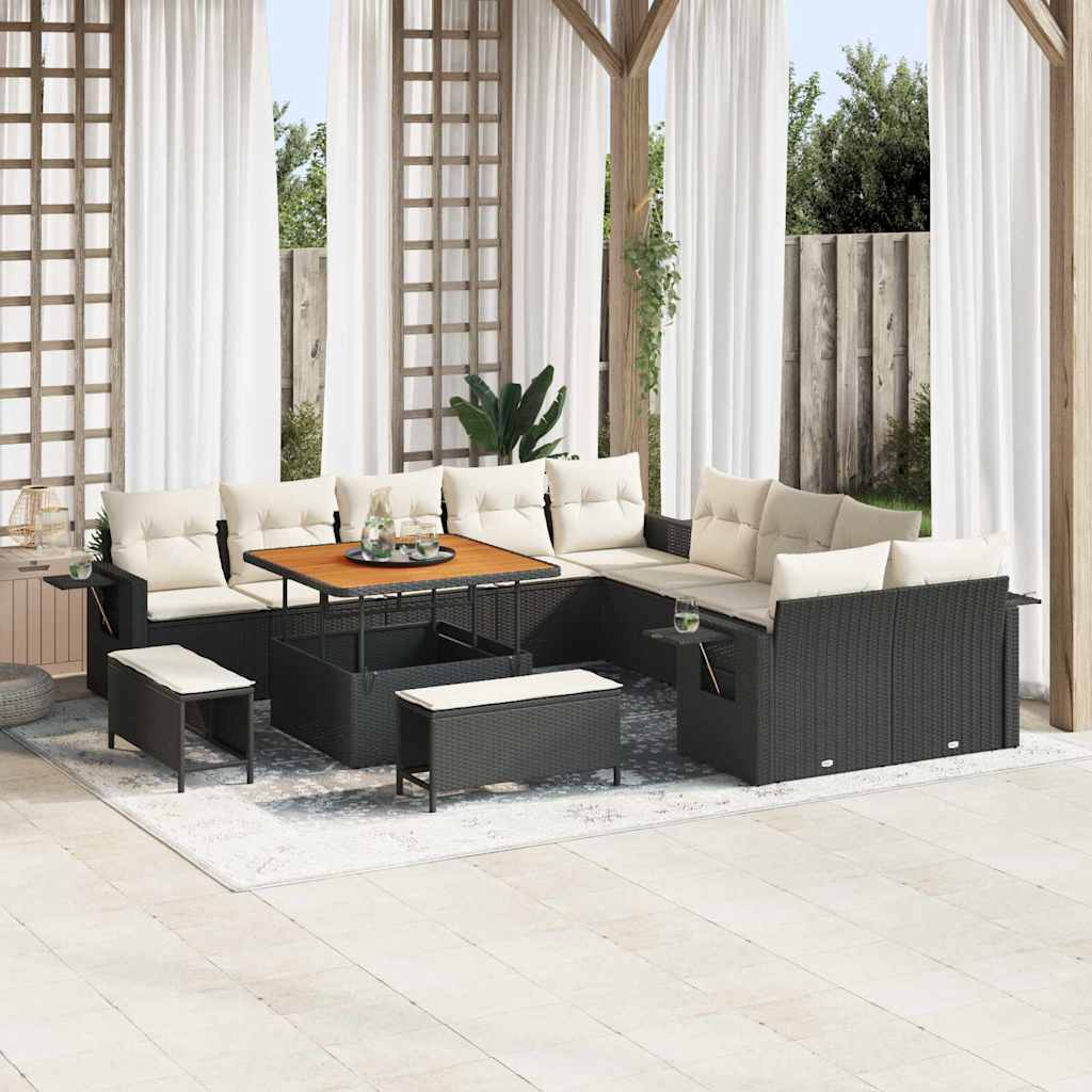 vidaXL Tuinbank Set met kussen met opslag 13 pcs Zwart poly rattan