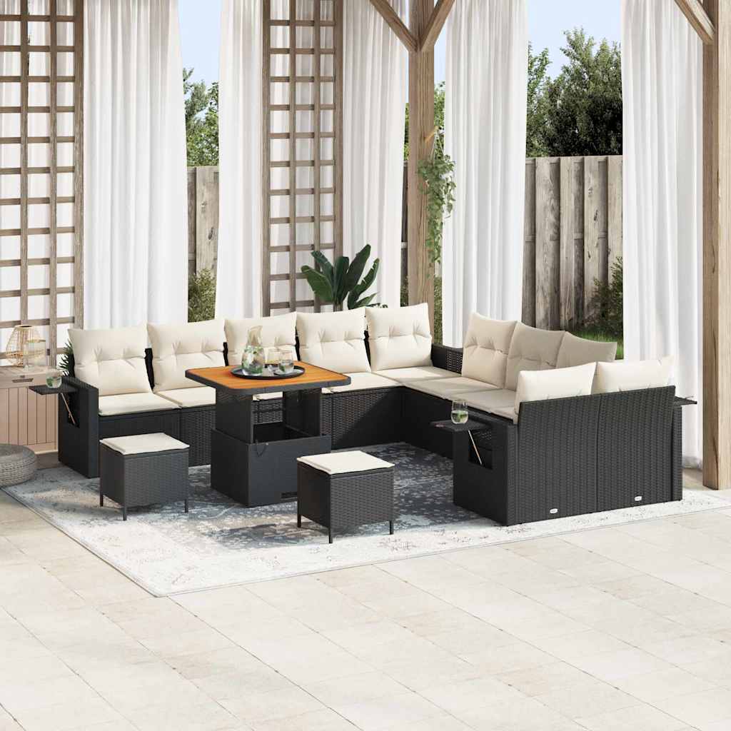 vidaXL Tuinbank Set met kussen met opslag 13 pcs Zwart poly rattan
