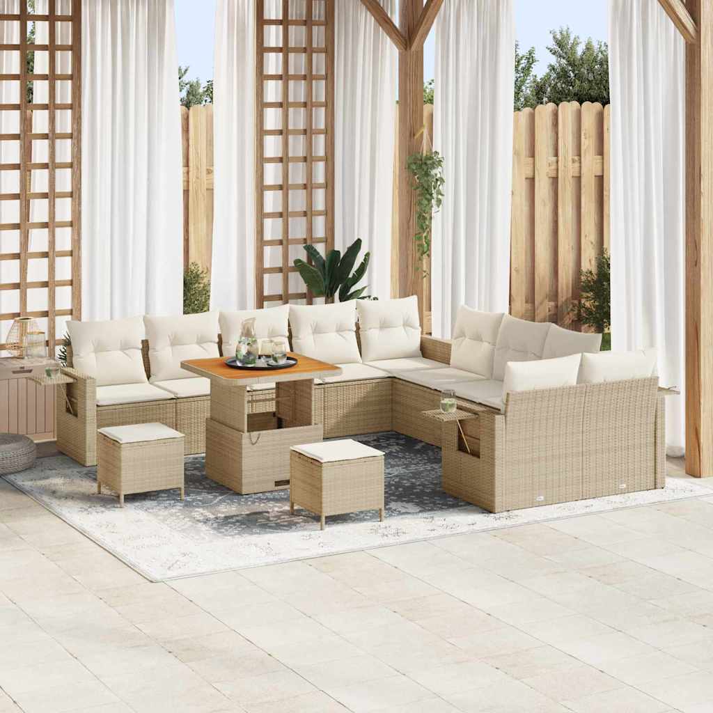 vidaXL Tuinbank Set met kussen met opslag 13 pcs Zwart poly rattan