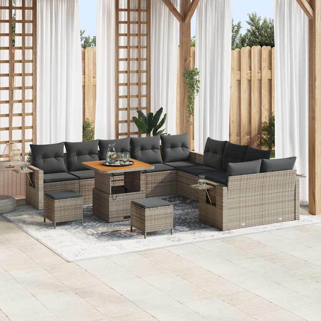 vidaXL Tuinbank Set met kussen met opslag 13 pcs Zwart poly rattan