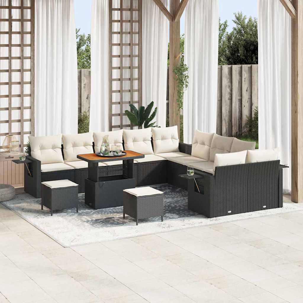 vidaXL Tuinbank Set met kussen met opslag 13 pcs Zwart poly rattan