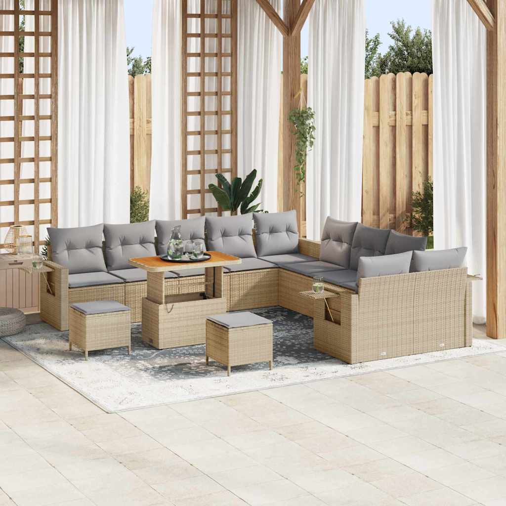 vidaXL Tuinbank Set met kussen met opslag 13 pcs Zwart poly rattan