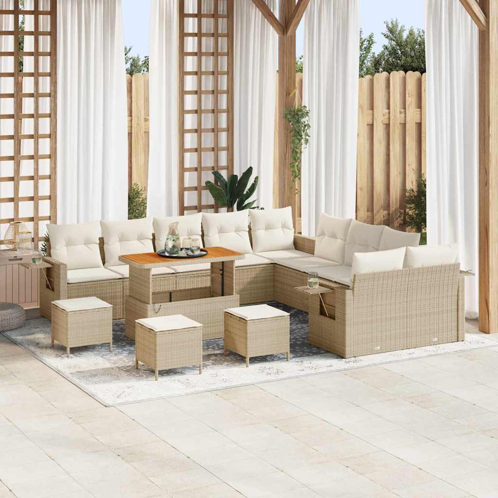 vidaXL Tuinbank Set met kussen met opslag 13 pcs Zwart poly rattan