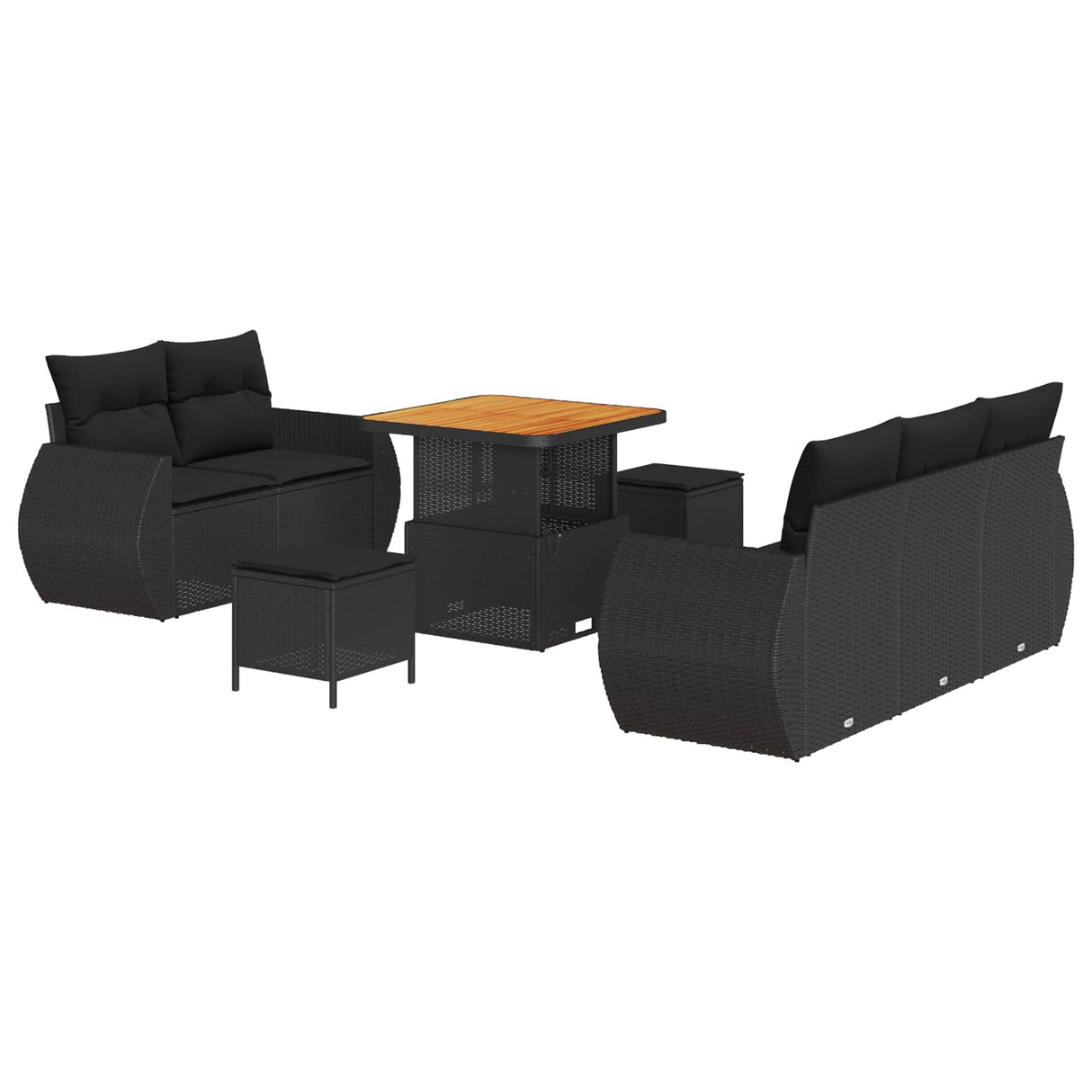 vidaXL Tuinbank Set met kussen met opslag 8 pcs Zwart poly rattan
