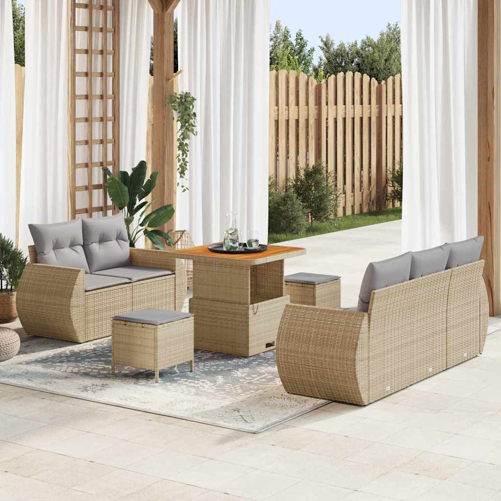 vidaXL Tuinbank Set met kussen met opslag 8 pcs Zwart poly rattan