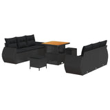 vidaXL Tuinbank Set met kussen met opslag 9 pcs Zwart poly rattan