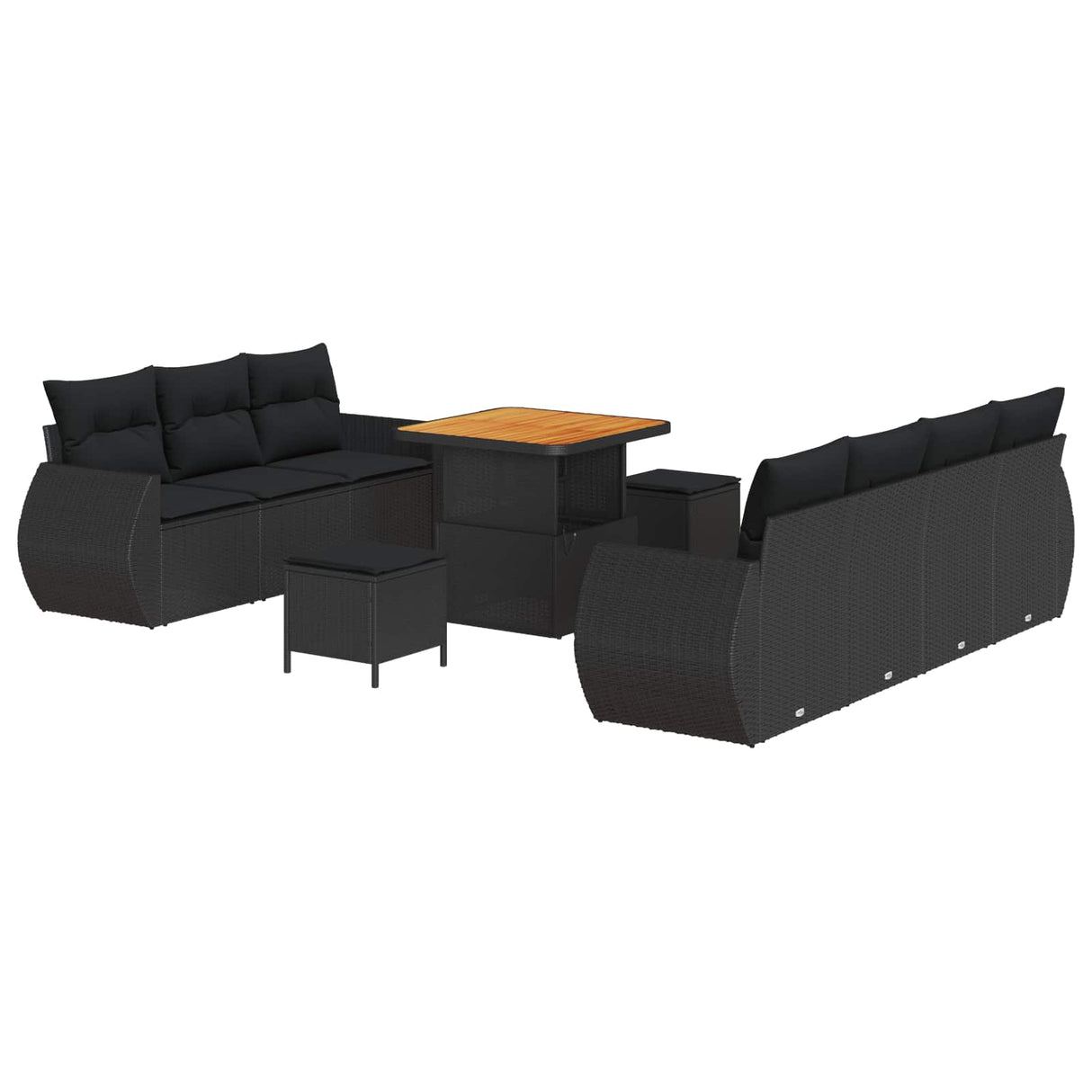 vidaXL Tuinbank Set met kussen met opslag 10 pcs Zwart poly rattan