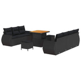 vidaXL Tuinbank Set met kussen met opslag 10 pcs Zwart poly rattan