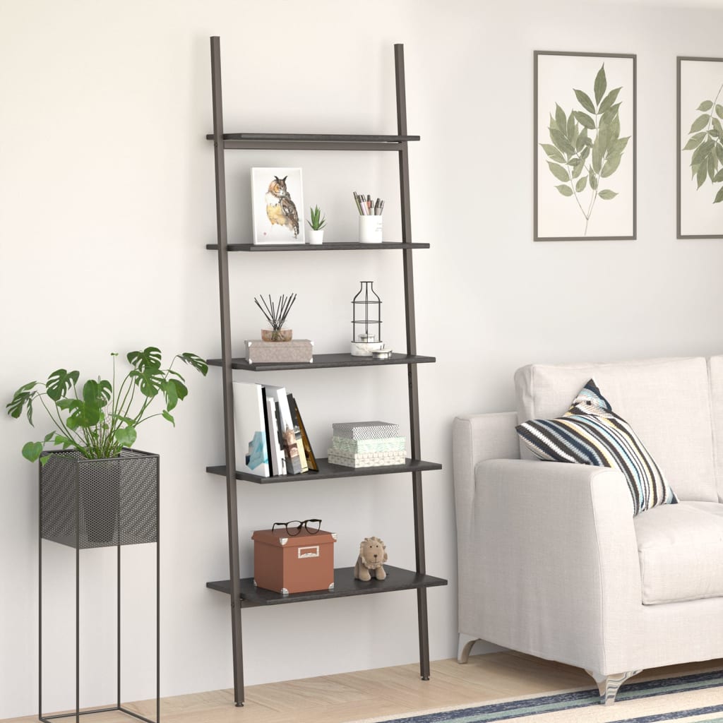 vidaXL Ladderrek met 3 schappen 64x34x116 cm lichtbruin en zwart