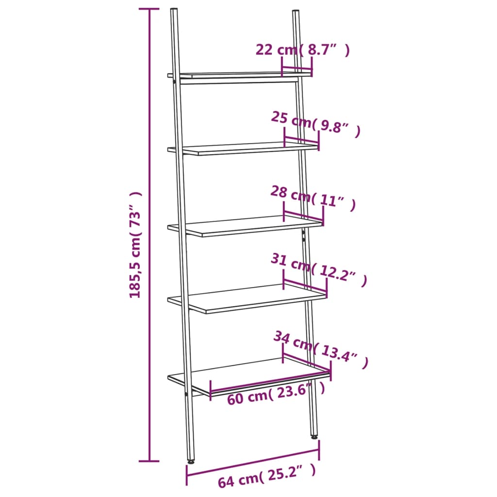 vidaXL Ladderrek met 3 schappen 64x34x116 cm lichtbruin en zwart