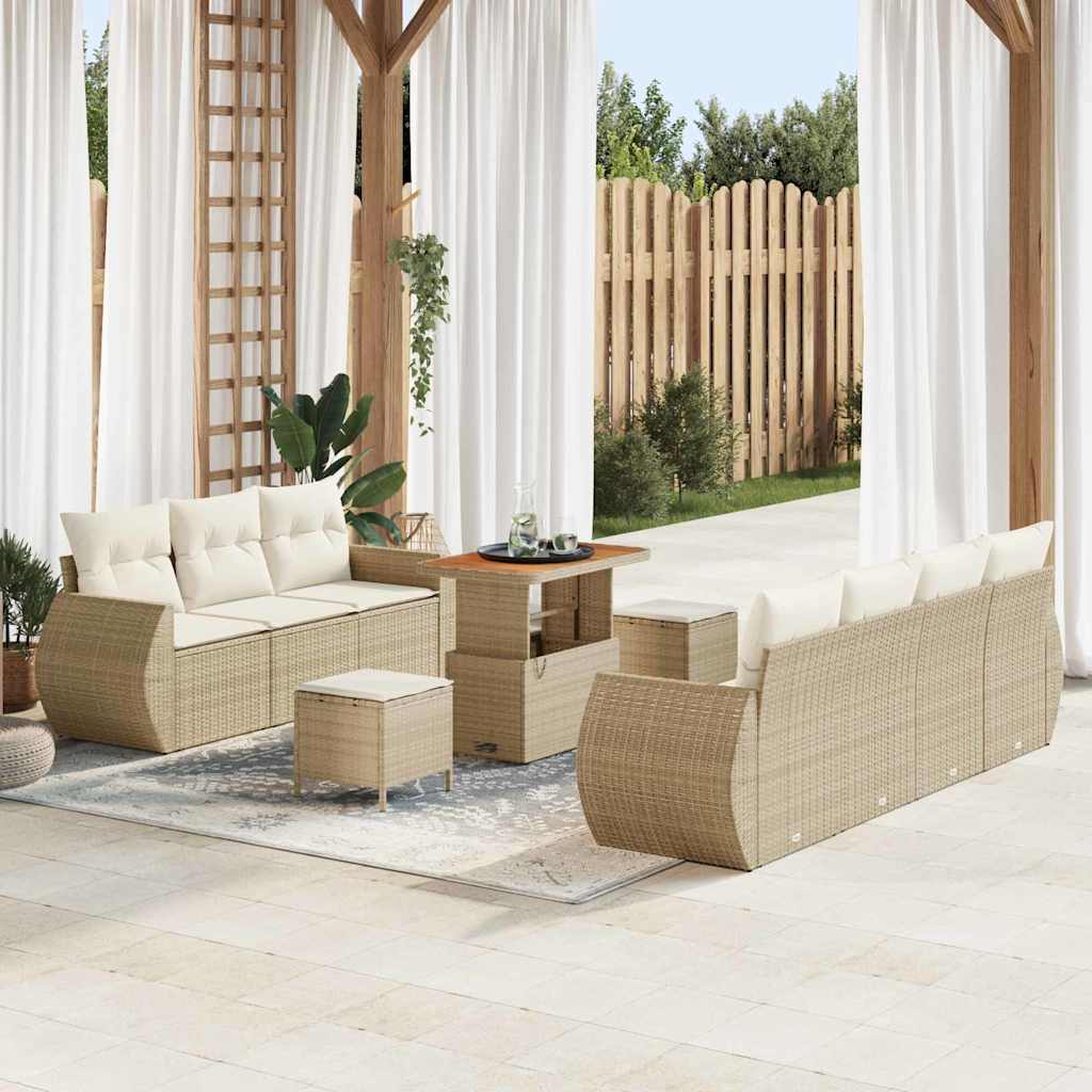 vidaXL Tuinbank Set met kussen met opslag 10 pcs Zwart poly rattan