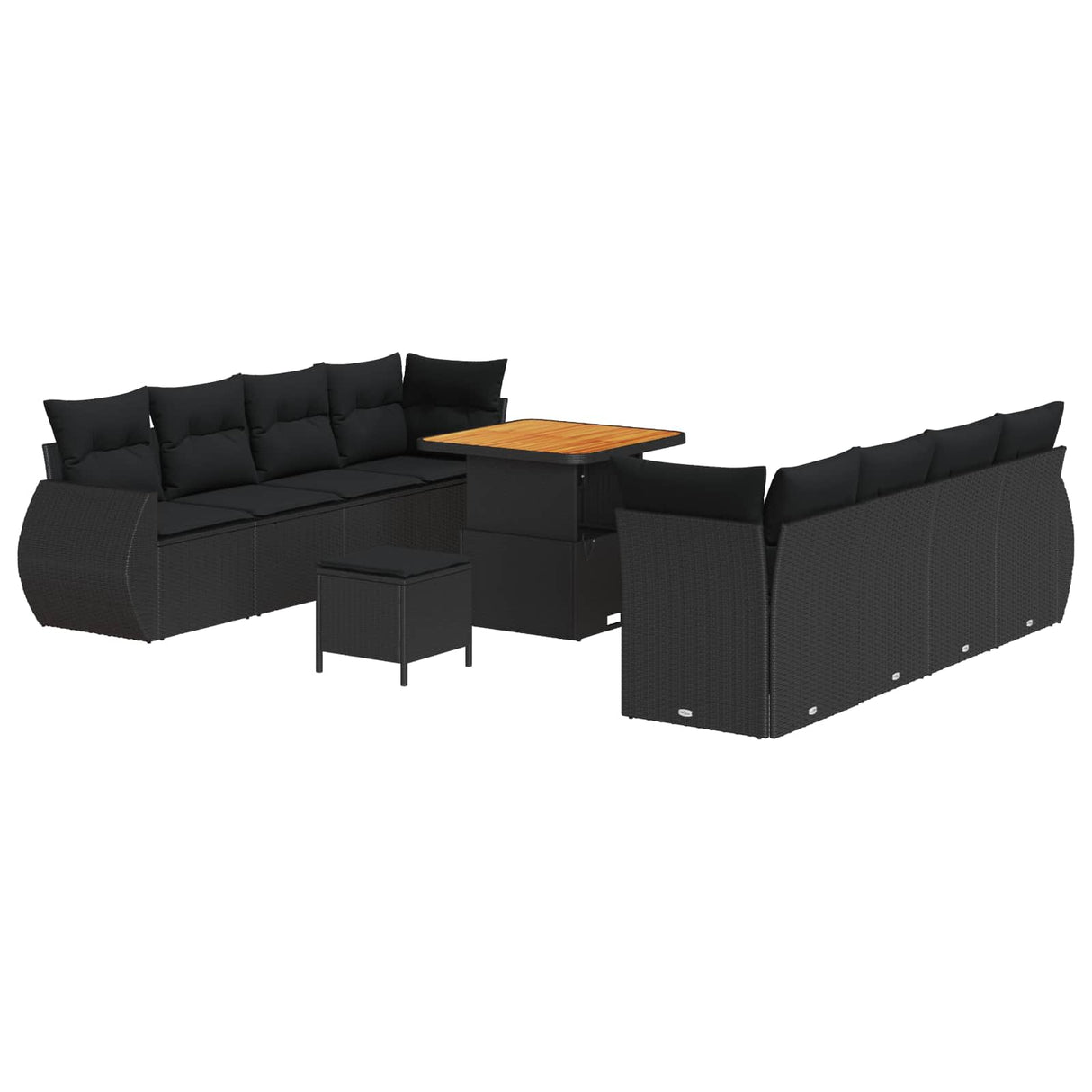 vidaXL Tuinbank Set met opslag 11 pcs Zwart Poly rattan