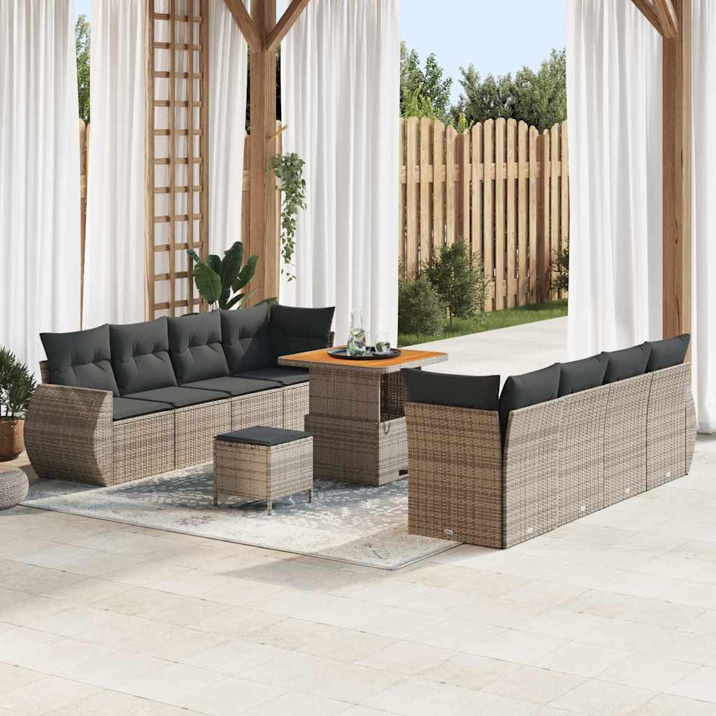 vidaXL Tuinbank Set met opslag 11 pcs Zwart Poly rattan