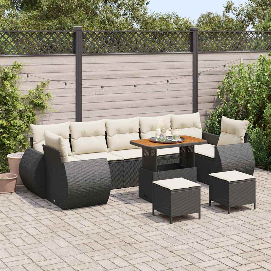 vidaXL Tuinbank Set 10 pcs Zwart Poly rattan en gepoedercoat staal