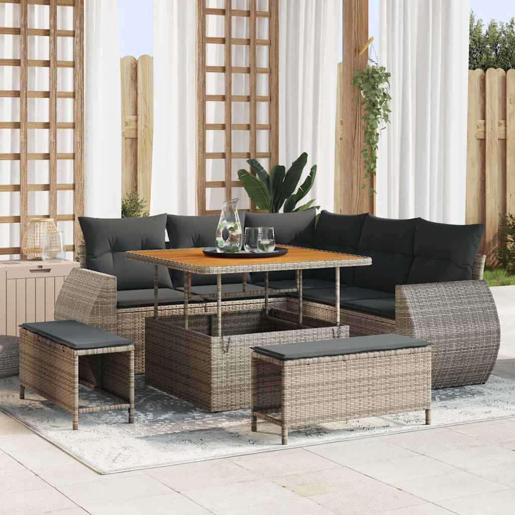 vidaXL Tuinbank Set met kussen met opslag 8 pcs Zwart poly rattan