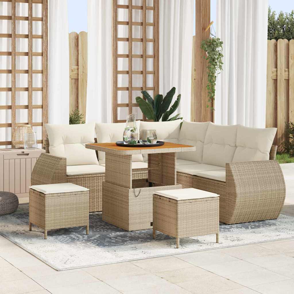 vidaXL Tuinbank Set met kussen met opslag 8 pcs Zwart poly rattan