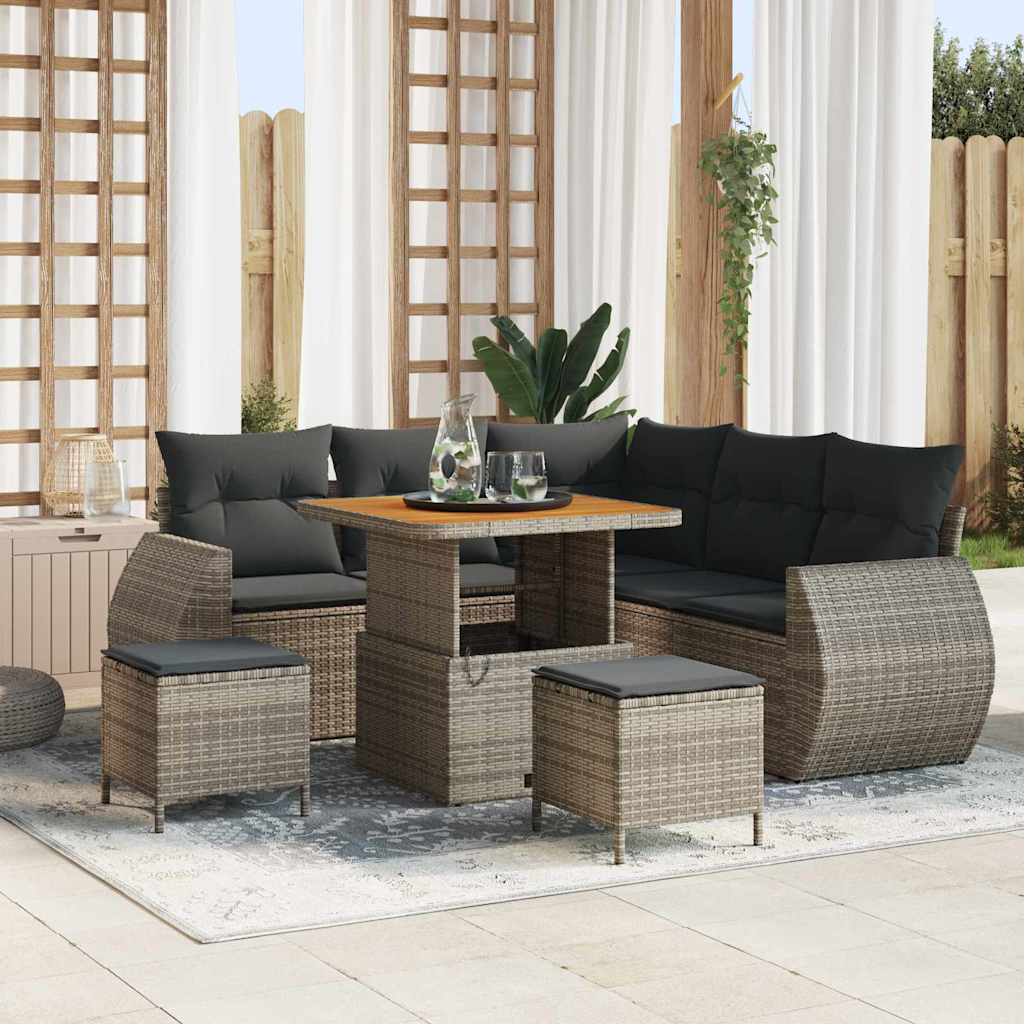 vidaXL Tuinbank Set met kussen met opslag 8 pcs Zwart poly rattan