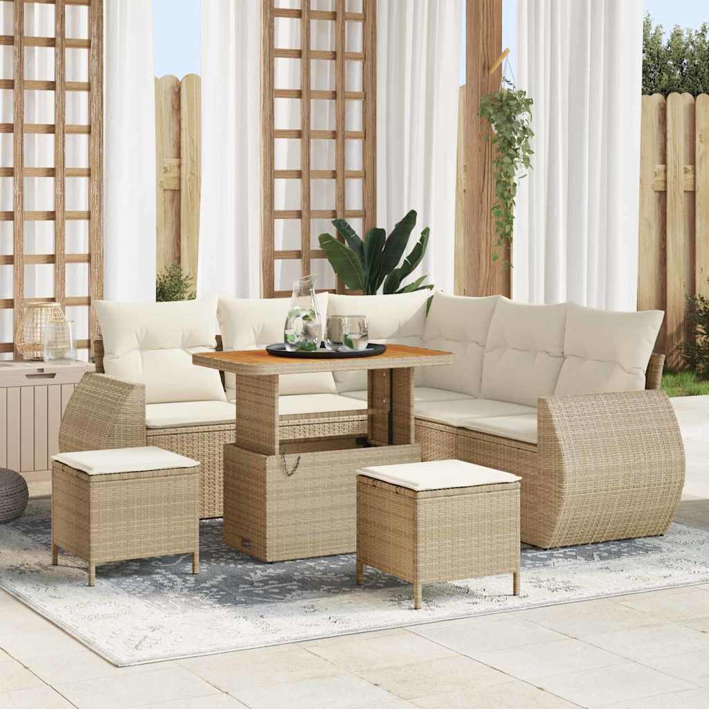 vidaXL Tuinbank Set met kussen met opslag 8 pcs Zwart poly rattan