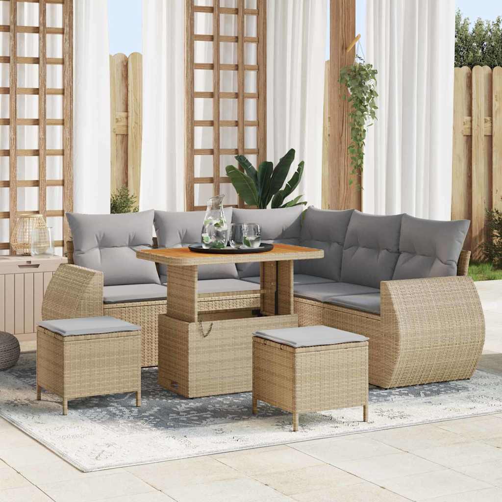 vidaXL Tuinbank Set met kussen met opslag 8 pcs Zwart poly rattan