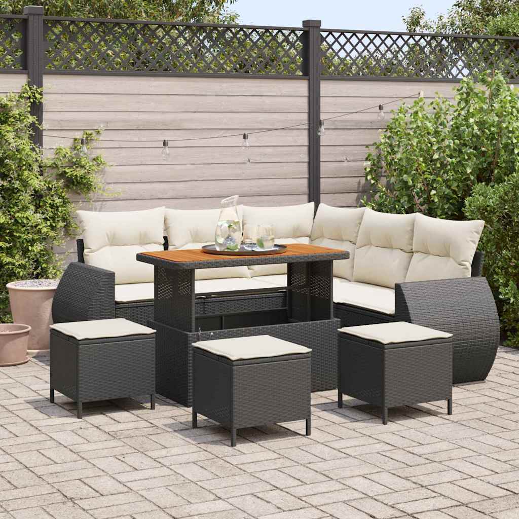 vidaXL Tuinbank Set met kussen met opslag 8 pcs Zwart poly rattan