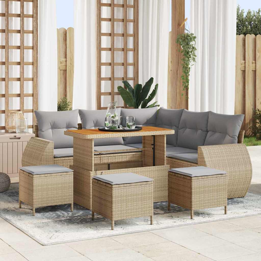 vidaXL Tuinbank Set met kussen met opslag 8 pcs Zwart poly rattan