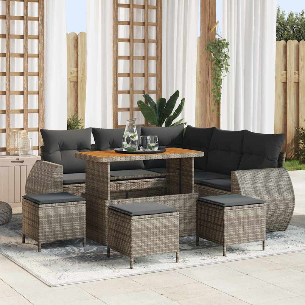 vidaXL Tuinbank Set met kussen met opslag 8 pcs Zwart poly rattan