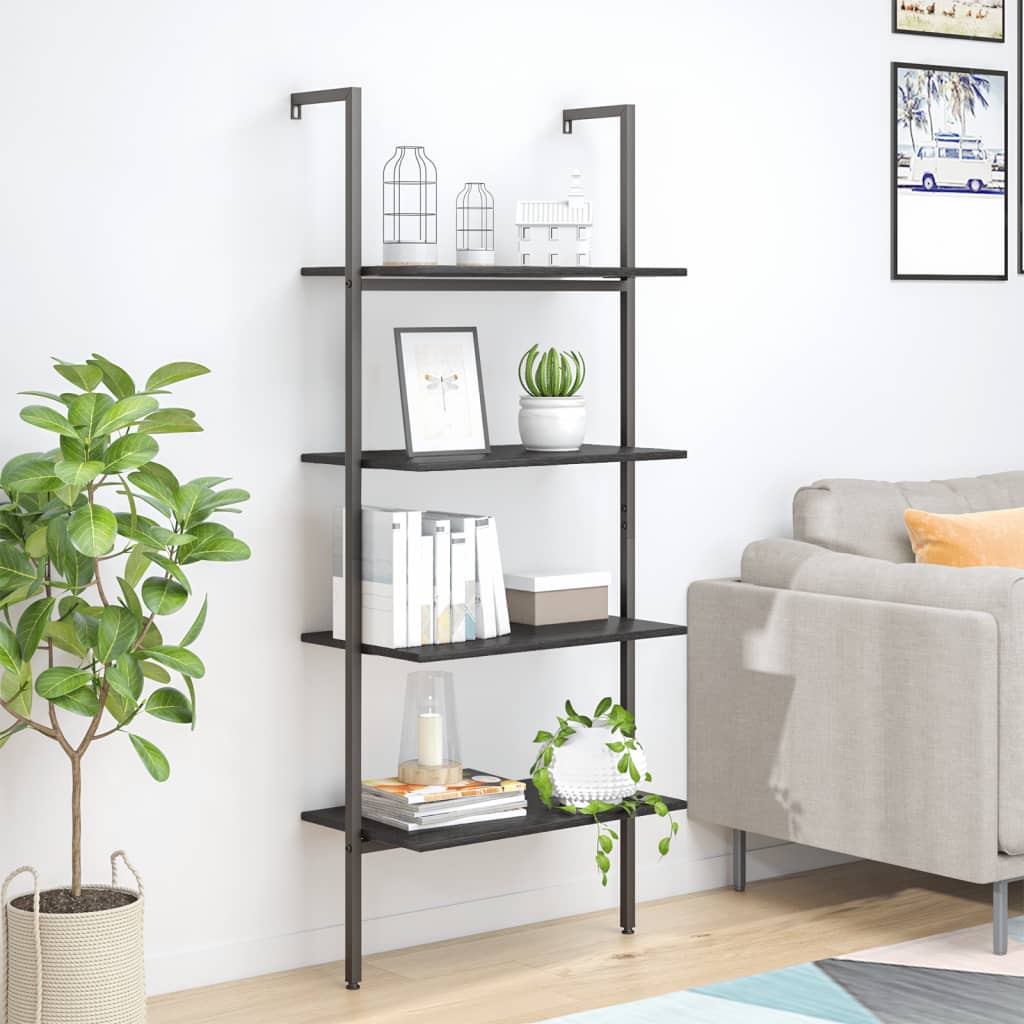 vidaXL Ladderrek met 3 schappen 64x35x120,5 cm lichtbruin en zwart