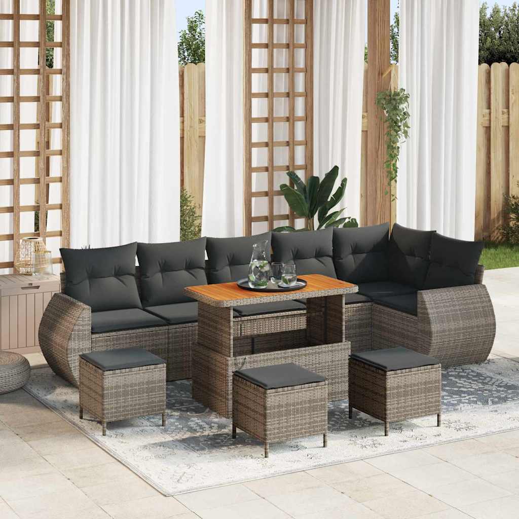 vidaXL Tuinbank Set met kussen met opslag 9 pcs Zwart Poly Riet