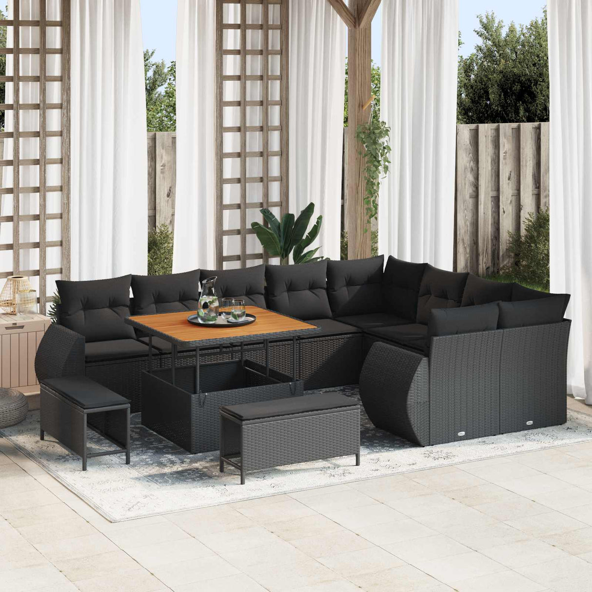 vidaXL Tuinbank Set 12 pcs Zwart Poly rattan en gepoedercoat staal