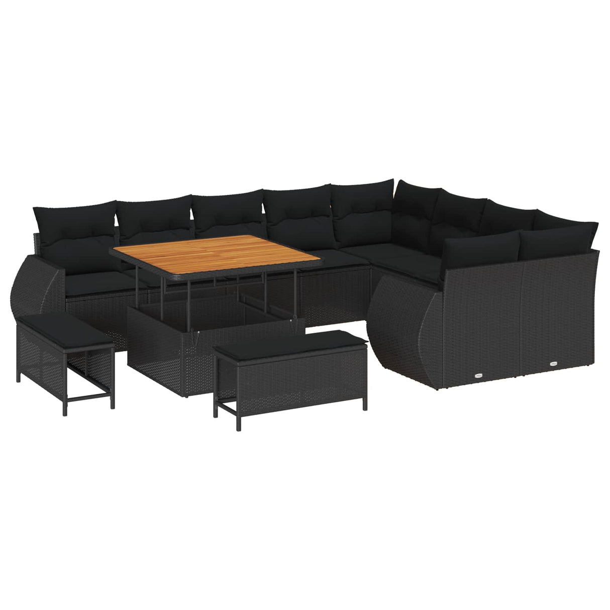 vidaXL Tuinbank Set 12 pcs Zwart Poly rattan en gepoedercoat staal