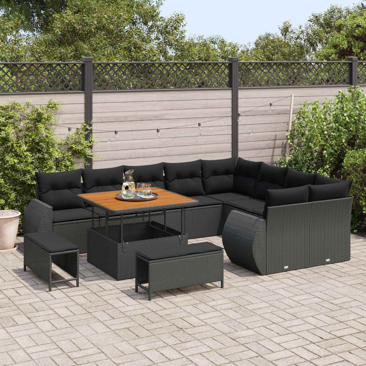 vidaXL Tuinbank Set 12 pcs Zwart Poly rattan en gepoedercoat staal