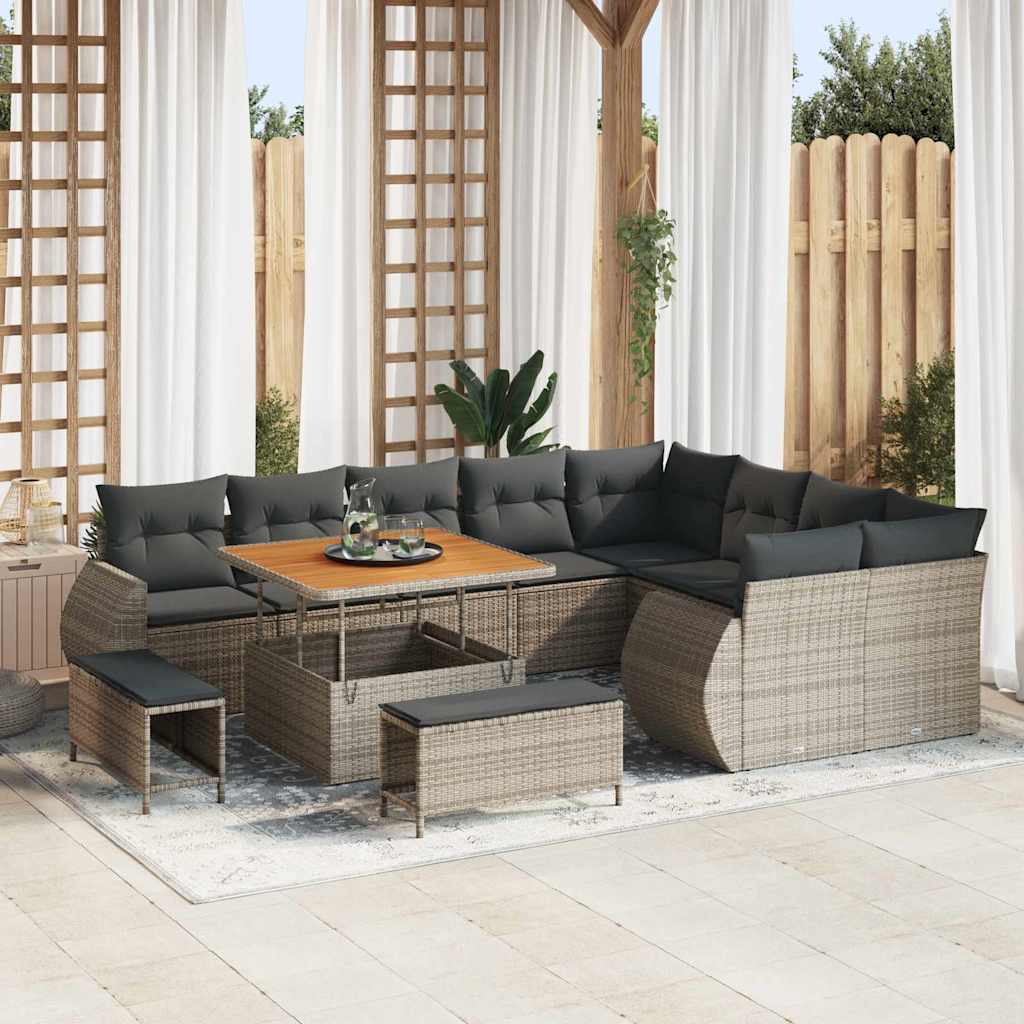 vidaXL Tuinbank Set 12 pcs Zwart Poly rattan en gepoedercoat staal