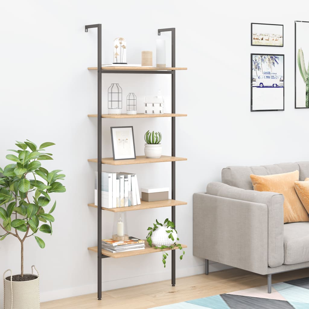 vidaXL Ladderrek met 3 schappen 64x35x120,5 cm lichtbruin en zwart