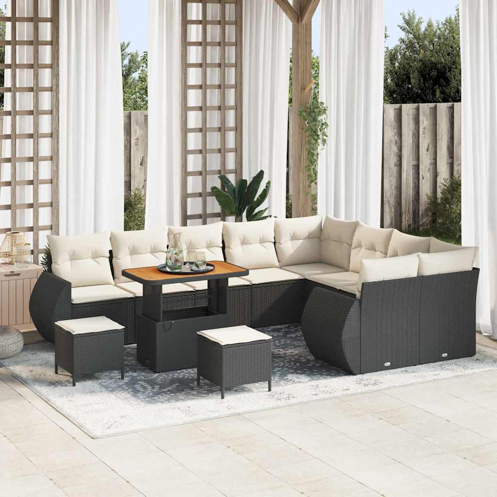 vidaXL Tuinbank Set 12 pcs Zwart Poly rattan en gepoedercoat staal