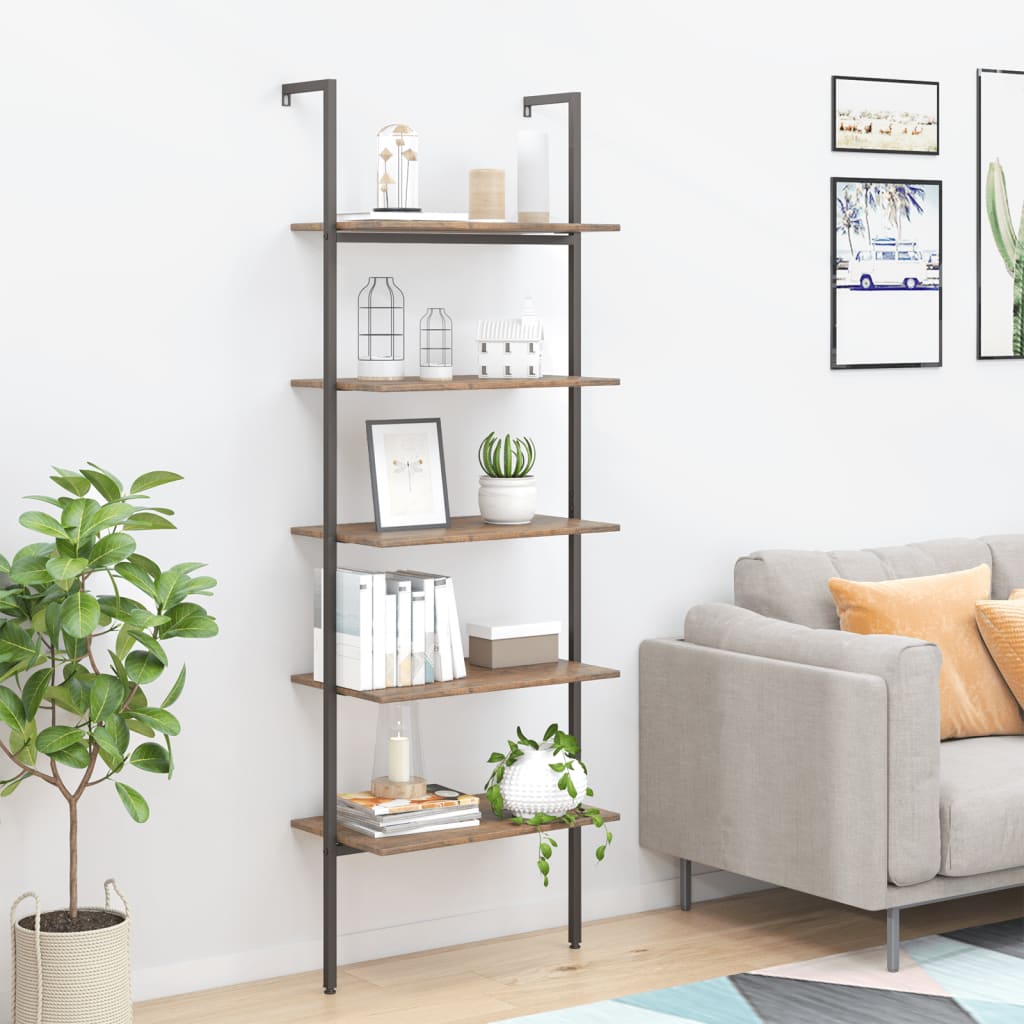 vidaXL Ladderrek met 3 schappen 64x35x120,5 cm lichtbruin en zwart