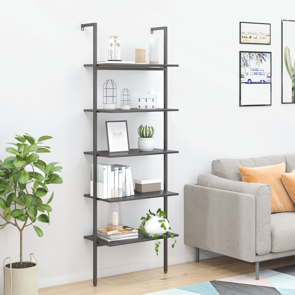 vidaXL Ladderrek met 3 schappen 64x35x120,5 cm lichtbruin en zwart