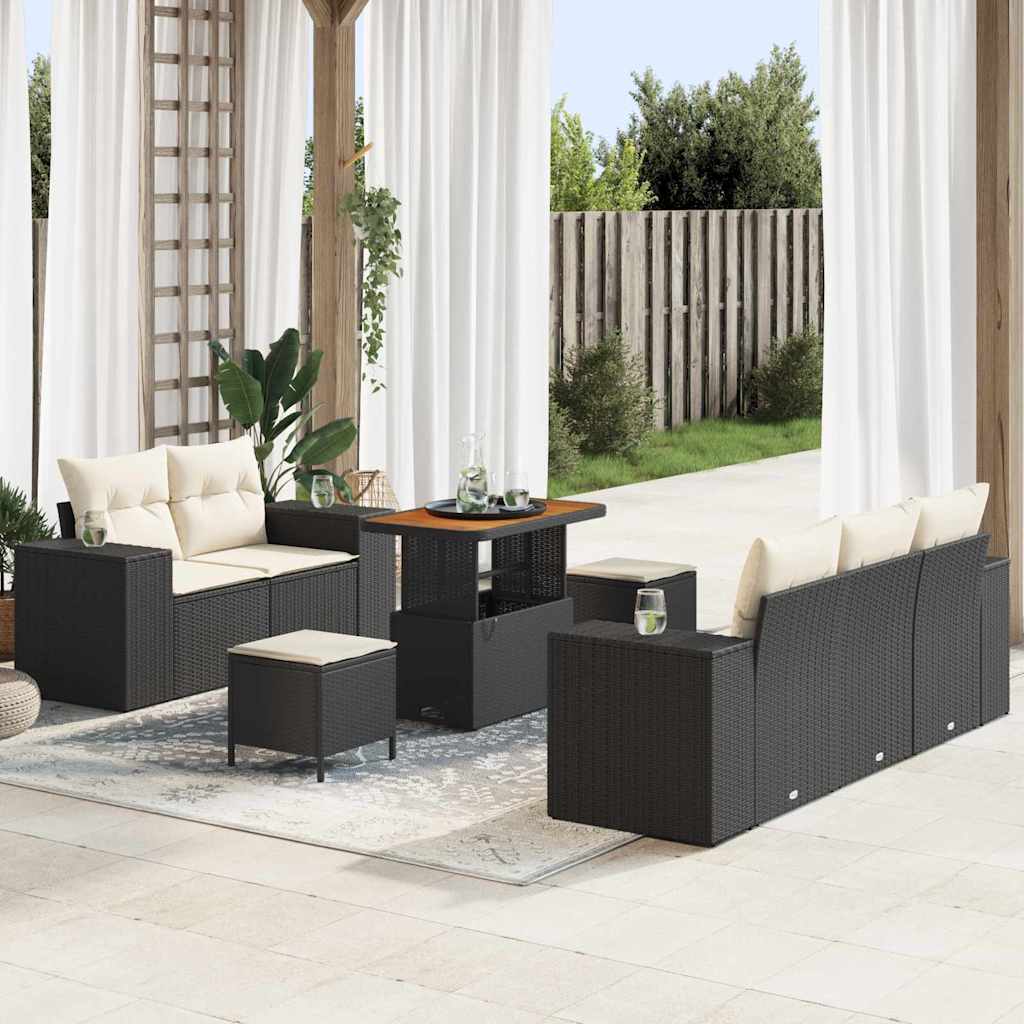 vidaXL Tuinbank Set met kussen met opslag 8 pcs Zwart Poly Riet