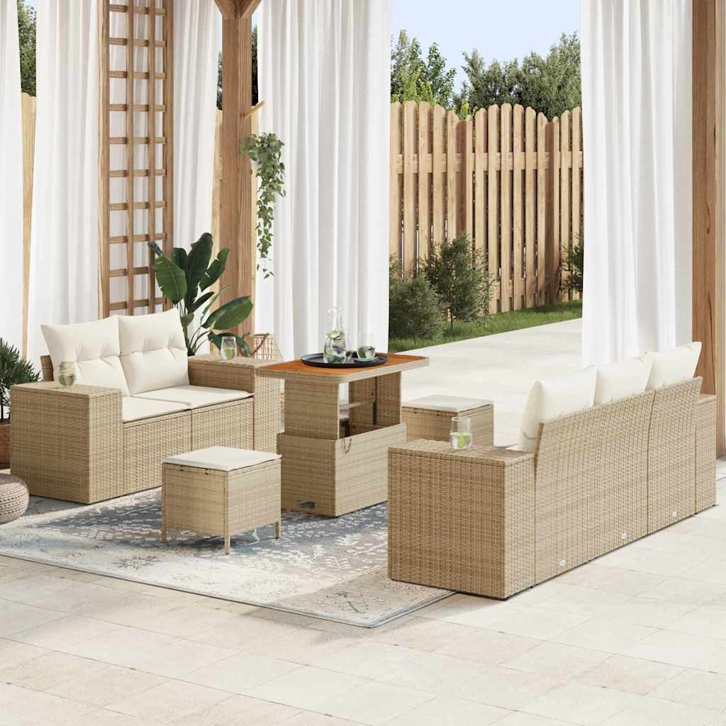 vidaXL Tuinbank Set met kussen met opslag 8 pcs Zwart Poly Riet