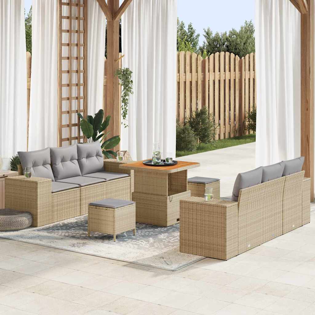 vidaXL Tuinbank Set met kussen met opslag 9 pcs Zwart Poly Riet