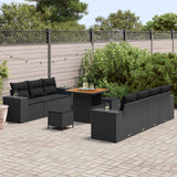 vidaXL Tuinbank Set met kussen met opslag 10 pcs Zwart Poly Riet