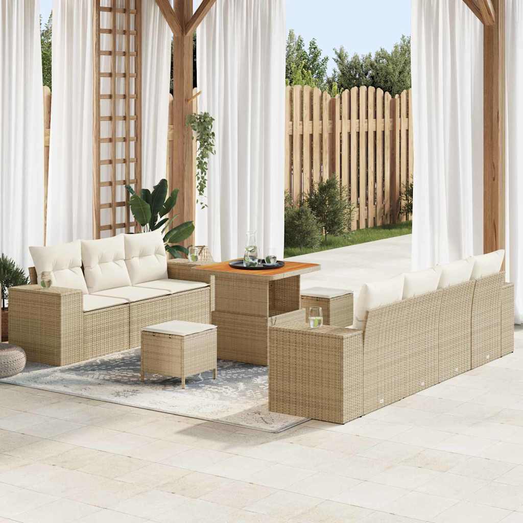 vidaXL Tuinbank Set met kussen met opslag 10 pcs Zwart Poly Riet