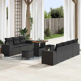 vidaXL Tuinbank Set met kussen met opslag 10 pcs Zwart Poly Riet