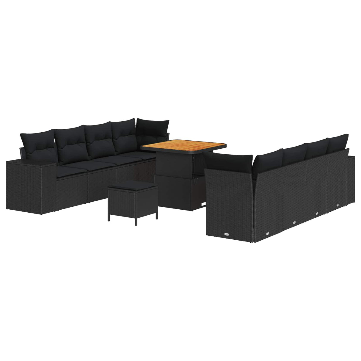 vidaXL Tuinbank Set met kussen met opslag 11 pcs Zwart poly rattan