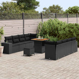 vidaXL Tuinbank Set met kussen met opslag 11 pcs Zwart poly rattan