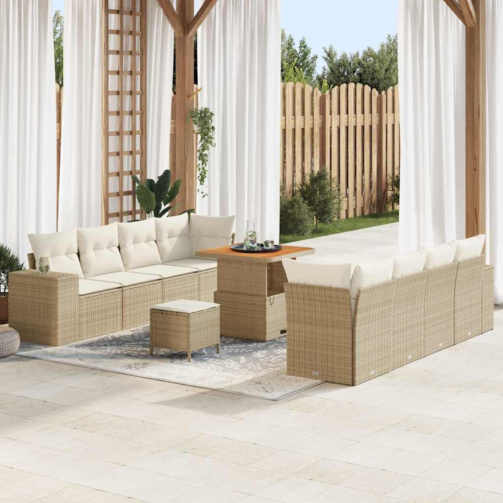 vidaXL Tuinbank Set met kussen met opslag 11 pcs Zwart poly rattan
